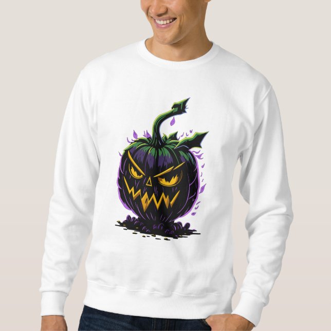 Angry Pumpkin Graffiti | Dark Purple and Green Sweatshirt (Front)