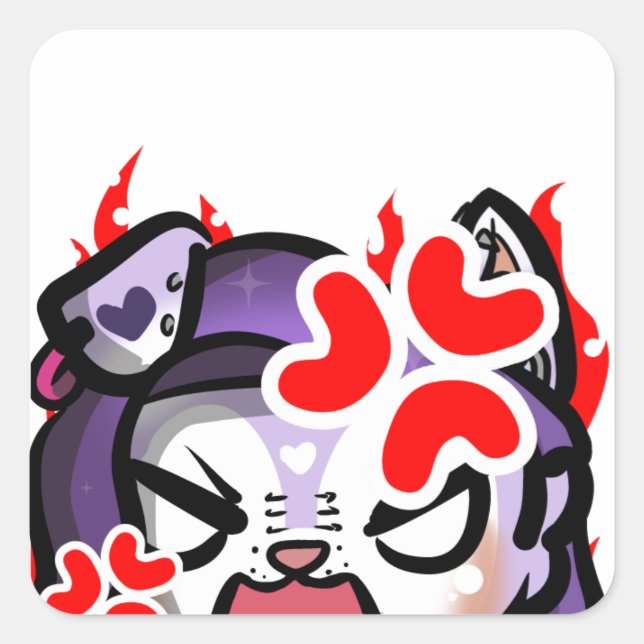 Angry Purple Furry Girl Chibi Anime Emote Square Sticker (Front)