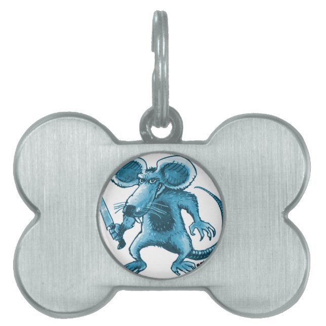 angry rat with knife blue contour pet tag (Front)
