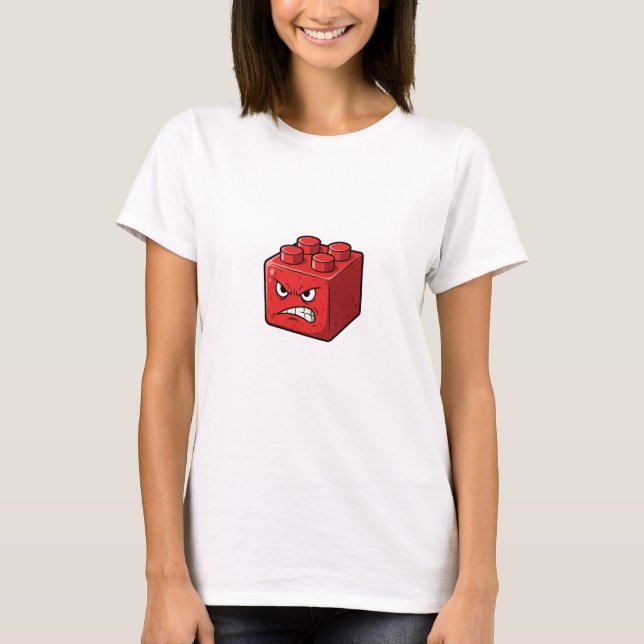 Angry Red Building Brick Character Illustration T-Shirt (Front)
