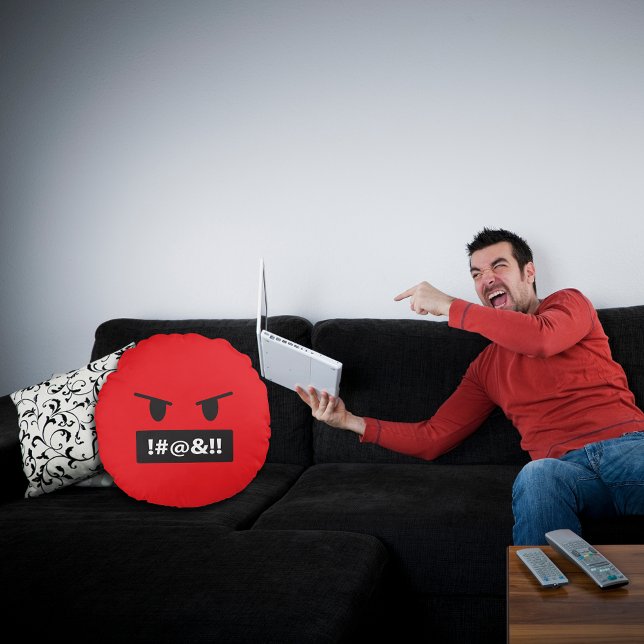 Angry Red Face Cursing Emoji Round Cushion (Creator Uploaded)