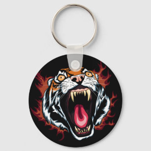 Angry Roaring Tiger Face Key Ring