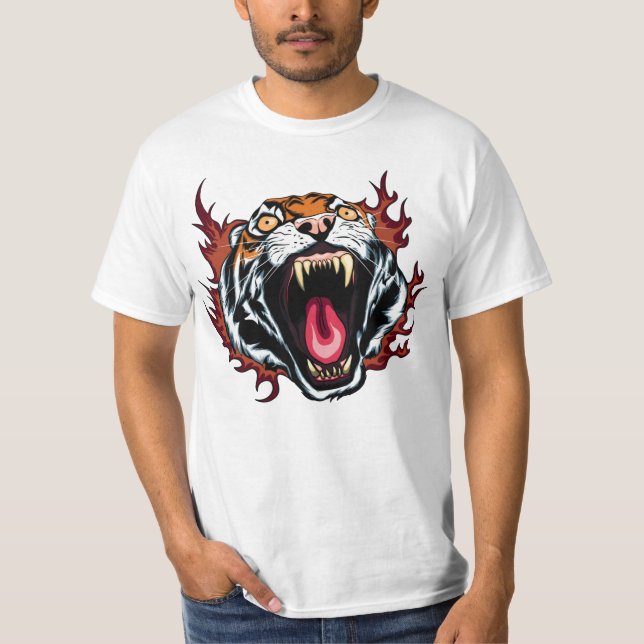 Angry Roaring Tiger Face T-Shirt (Front)