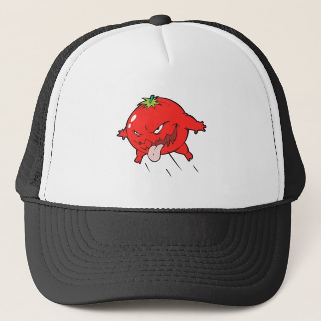 angry rotten tomato cartoon character trucker hat (Front)