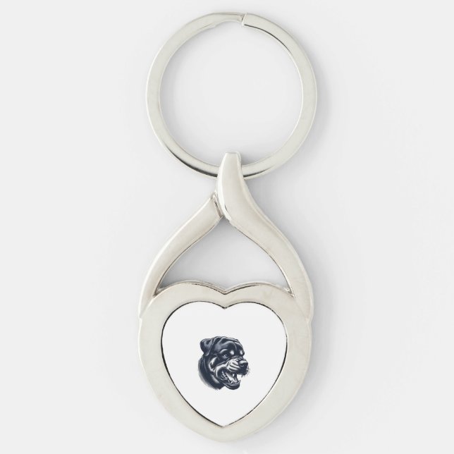 Angry Rottweiler Dog – Bold Guard Dog Artwork Key Ring (Front)