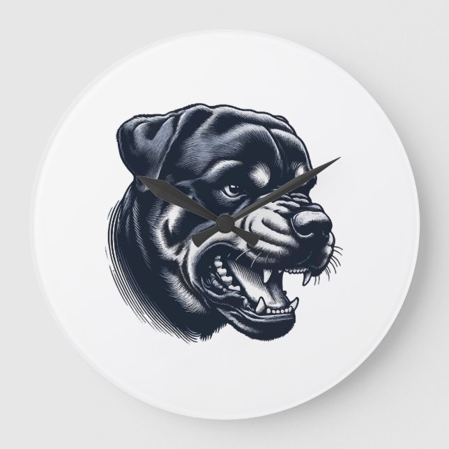 Angry Rottweiler Dog  Bold Guard Dog Artwork Large Clock (Front)