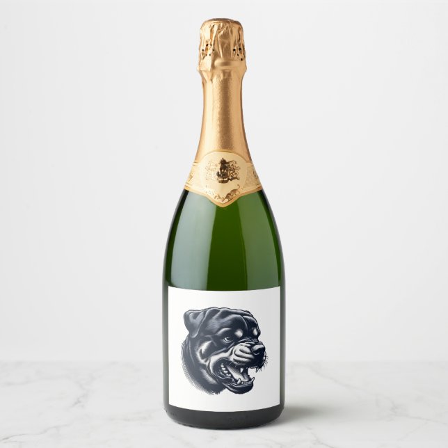 Angry Rottweiler Dog – Bold Guard Dog Artwork Sparkling Wine Label (Front)