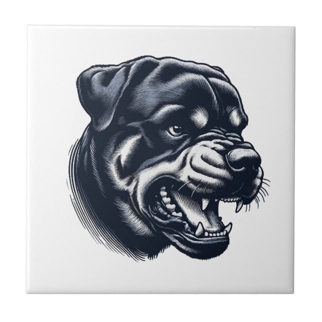 Angry Rottweiler Dog  Bold Guard Dog Artwork Tile (Front)