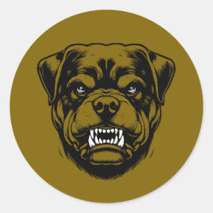 Angry Rottweiler Head Sketch Classic Round Sticker