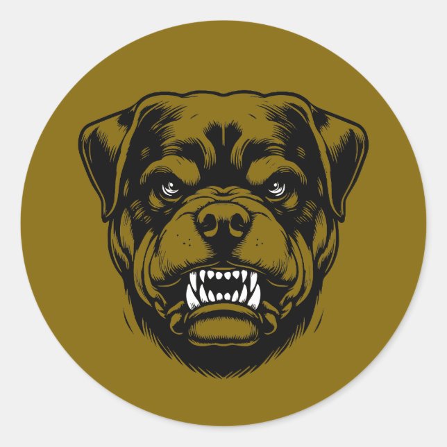Angry Rottweiler Head Sketch Classic Round Sticker (Front)
