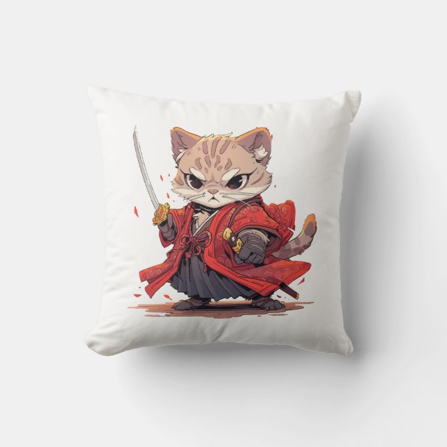 Angry Samurai style Cat Hero Cushion (Front)