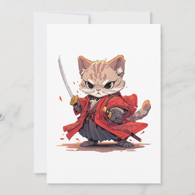 Angry Samurai style Cat Hero Invitation (Front)