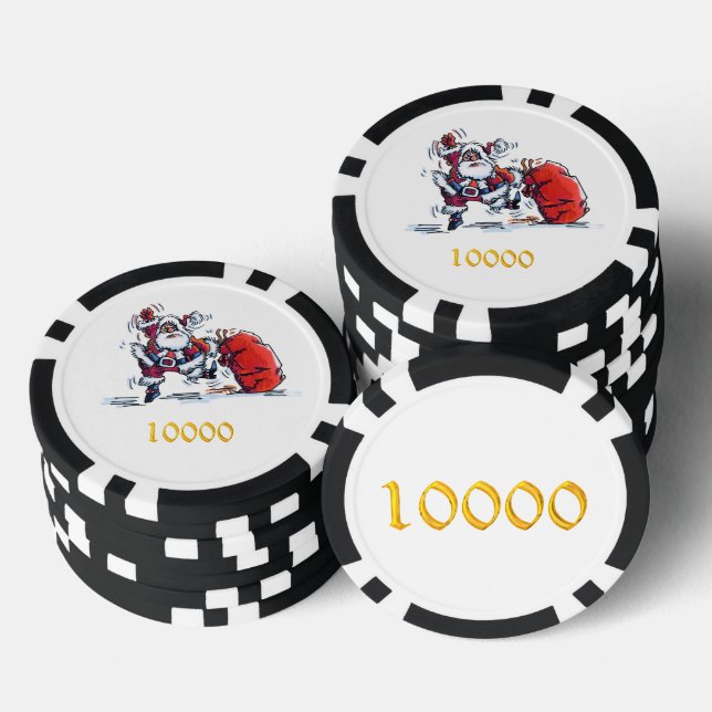 Angry Santa black gold 10000 striped poker chip (Stack)