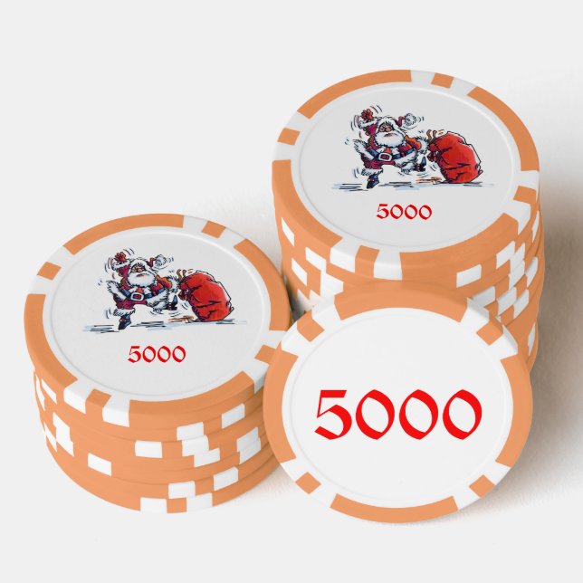 Angry Santa orange 5000 striped poker chip (Stack)