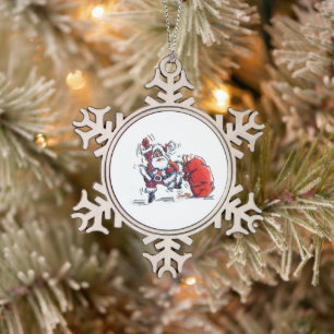 Angry Santa pewter snowflake ornament