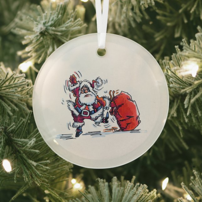 Angry Santa round glass ornament (Insitu)