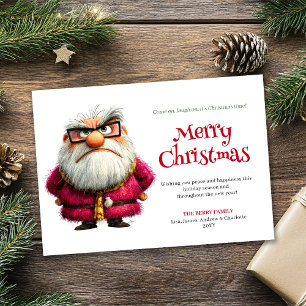 Angry Santa whimsical digital Christmas greeting Holiday Card