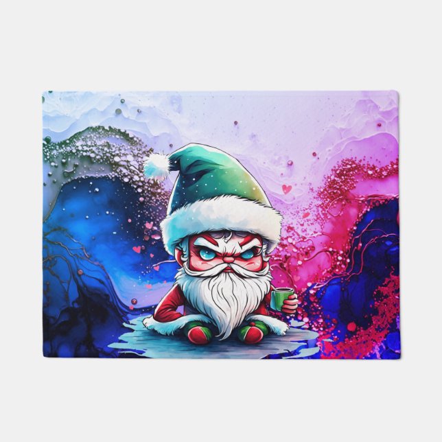 Angry Santa with a Cup of Coffee Doormat (Front)