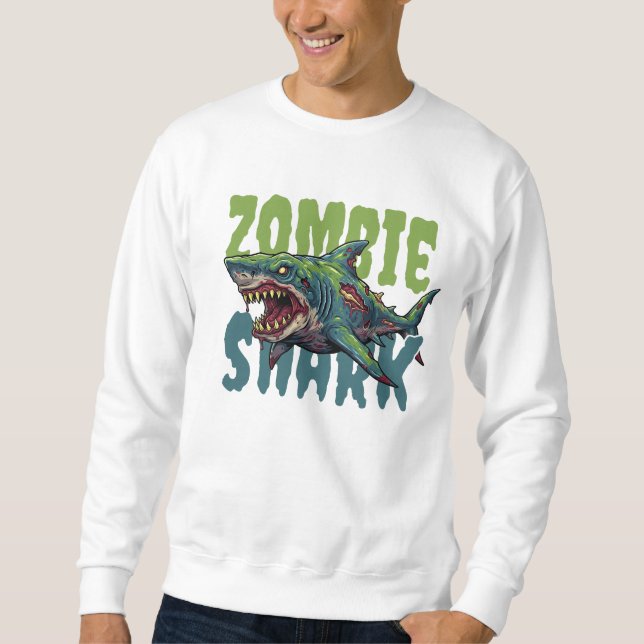 Angry scary Zombie shark illustration Sweatshirt (Front)
