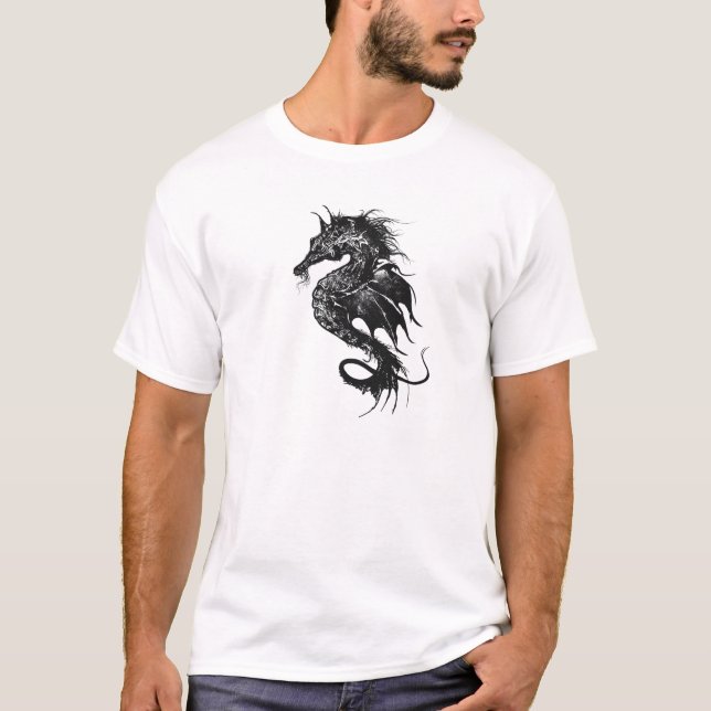 Angry Sea Horse in Black T-Shirt (Front)