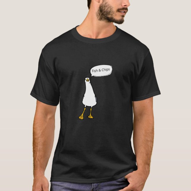 Angry Seagull Fish & Chips Cheeky Bird   T-Shirt (Front)