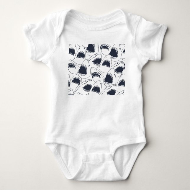 Angry shark, vintage doodle pattern. baby bodysuit (Front)