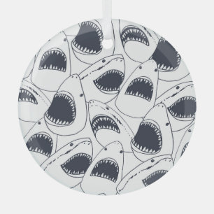 Angry shark, vintage doodle pattern. glass tree decoration
