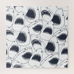 Angry shark, vintage doodle pattern. jigsaw puzzle