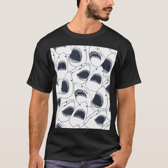 Angry shark, vintage doodle pattern. T-Shirt (Front)