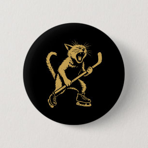 Angry Skating Cat Playing Ice Hockey Graphic  6 Cm Round Badge