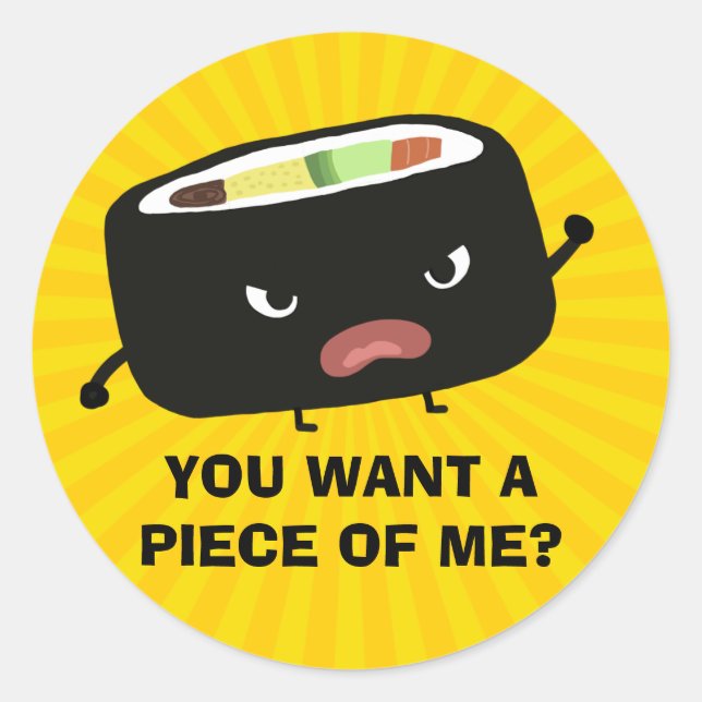 Angry Sushi Classic Round Sticker (Front)