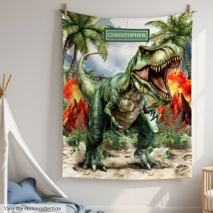 Angry T-Rex Personalised Blanket Birthday Gift Boy