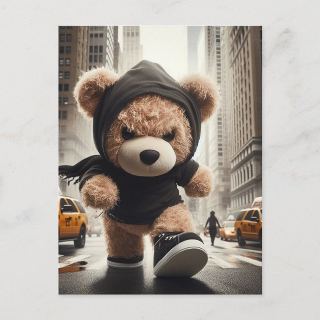 Angry Teddy Bears Storms NYC Postcard (Front)