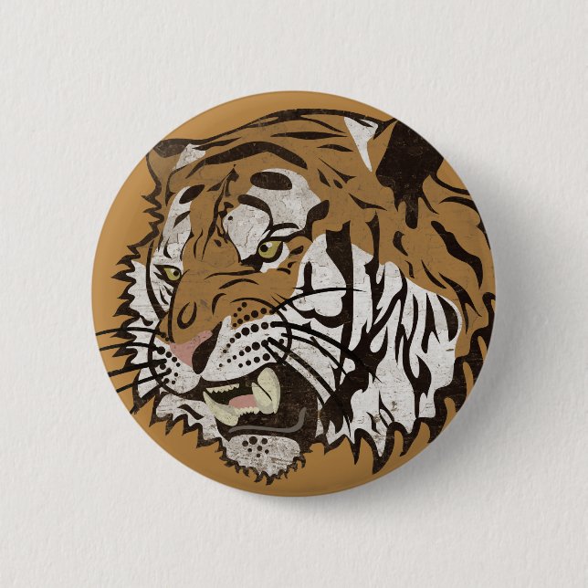 Angry Tiger 6 Cm Round Badge (Front)