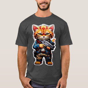 Angry Tiny Cat with Gun 2 T-Shirt