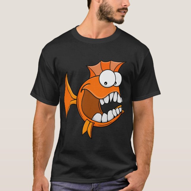 Angry Toothy Orange Fish T-Shirt (Front)