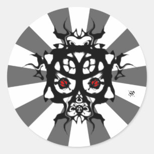 Angry tribal warrior mask v1 classic round sticker