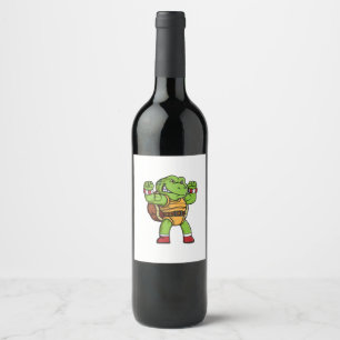 angry turtle character with good pose wine label