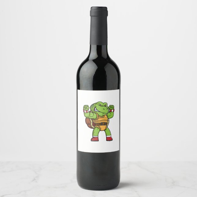 angry turtle character with good pose wine label (Front)