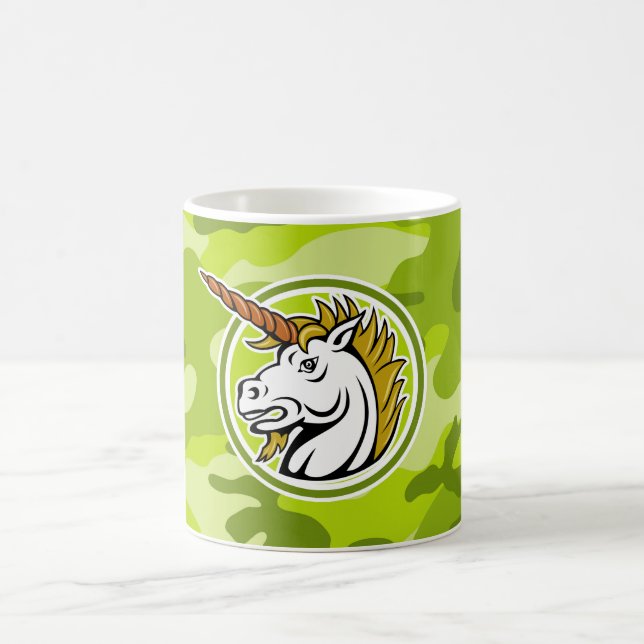 Angry Unicorn; bright green camo, camouflage Coffee Mug (Center)