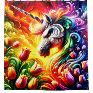 Angry Unicorn Shower Curtain