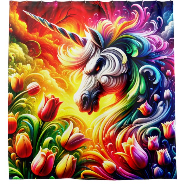 Angry Unicorn Shower Curtain (Front)