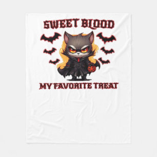Angry Vampire Cat Craves Sweet Halloween Blood Ove Fleece Blanket