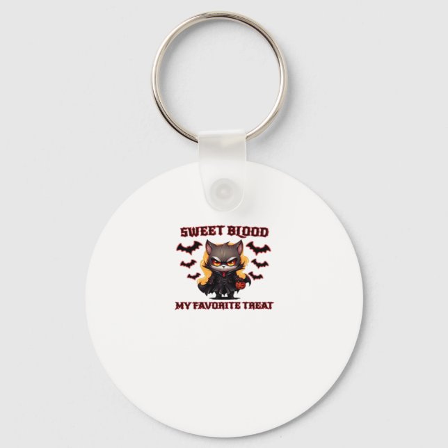 Angry Vampire Cat Craves Sweet Halloween Blood Ove Key Ring (Front)