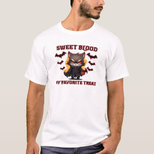 Angry Vampire Cat Craves Sweet Halloween Blood Ove T-Shirt