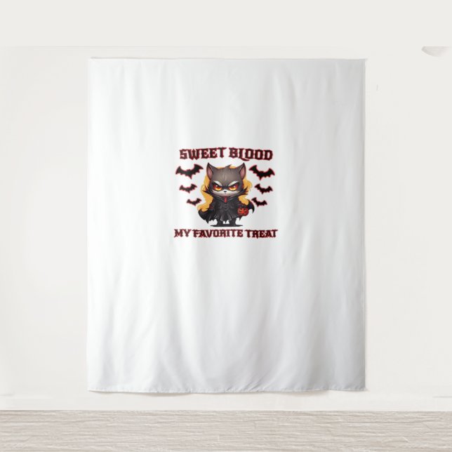Angry Vampire Cat Craves Sweet Halloween Blood Ove Tapestry (Front)