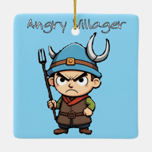 Angry Villager Pitchfork Thunder_Cove Ceramic Ornament (Back)
