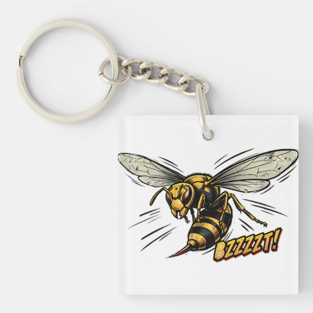 Angry Wasp BZZZT Comic Book Art Key Ring (Front)