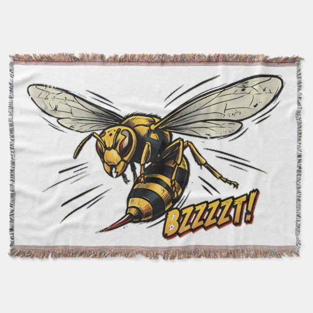Angry Wasp BZZZT Comic Book Art Throw Blanket (Front)