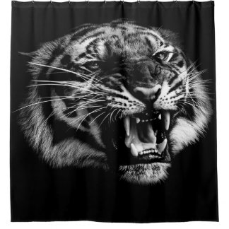 angry wild tiger head in real life shower curtain
